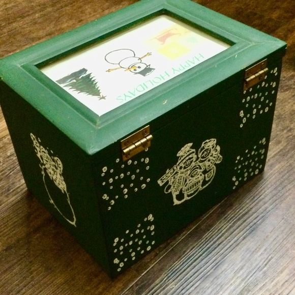 ☃️ SALE Snowman Wood Box - recipes, greeting cards, photos, hinged lid pic frame - Picture 6 of 13